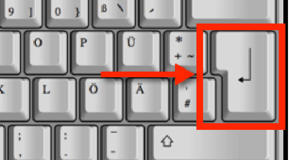 Die Enter-Taste auf einer Tastatur mit einem roten Rahmen drum.