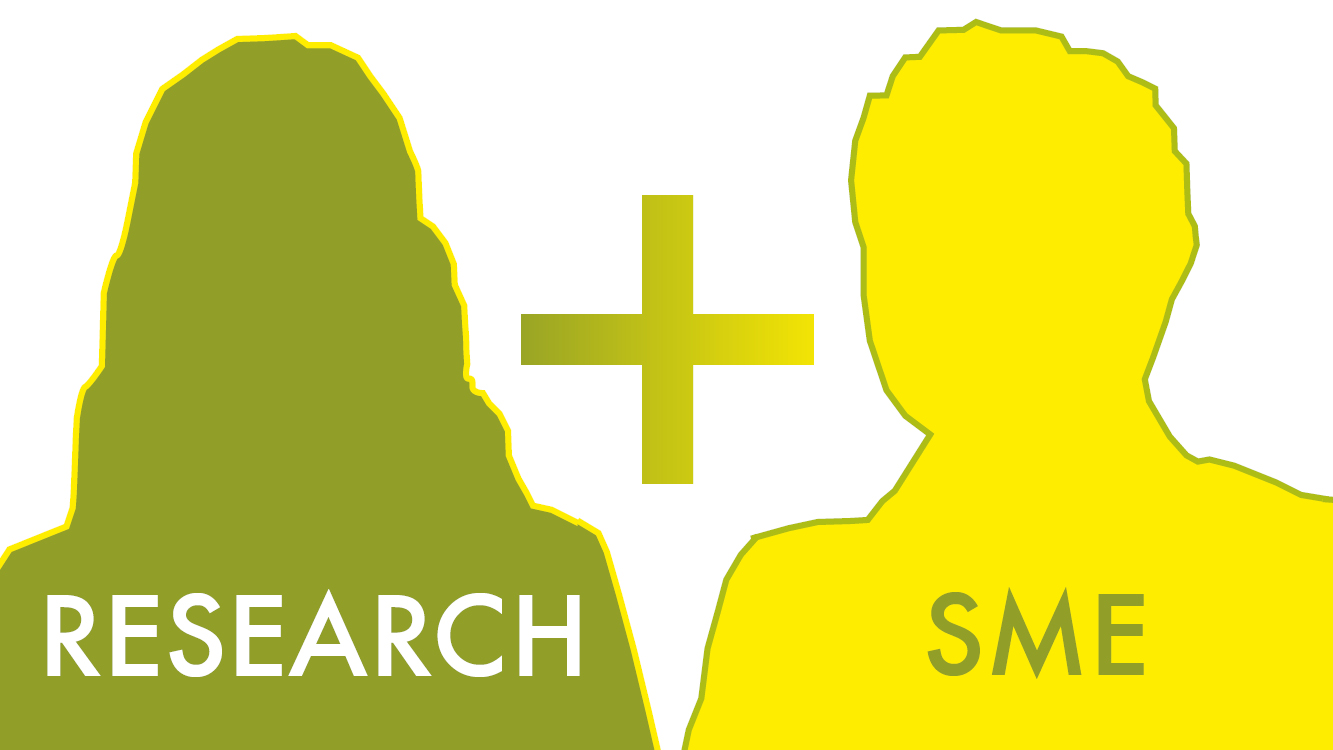 Outline of a man and a woman, labeled "RESEARCH" + "SME", as pictogram for the tandem.