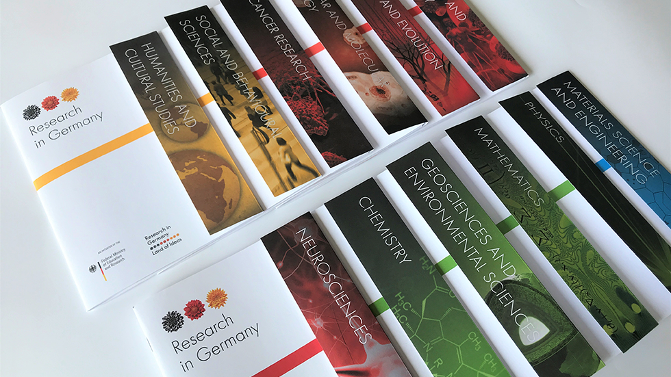 A variety of printed brochures featuring different subject areas