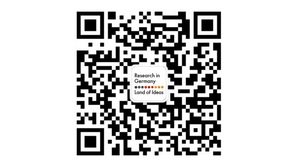 A QR code that leads to the "Research in Germany" WeChat channel.