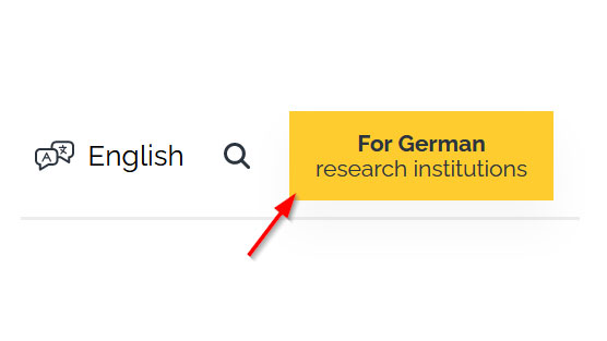 A section of the top bar showing how users reach the German microsite. A red arrow points to the sympbol.