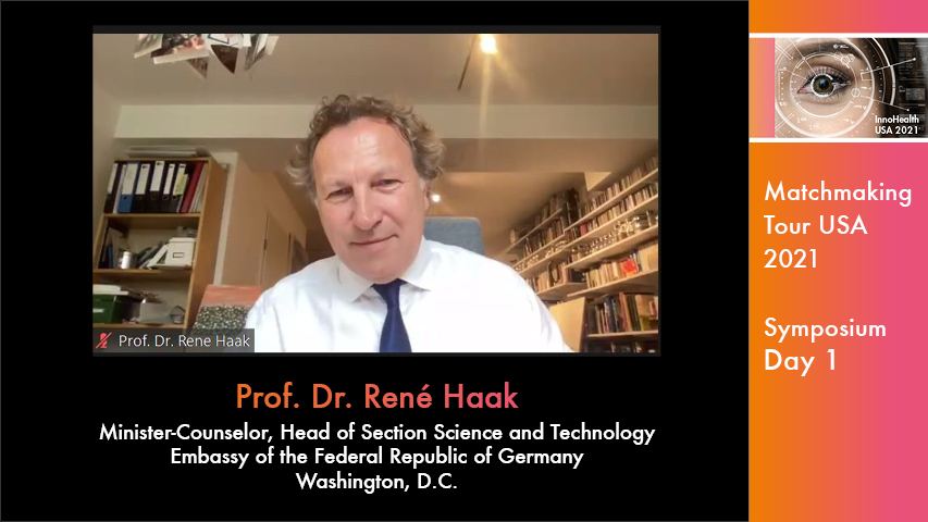 Symposium of the virtual Matchmaking Tour USA, June 7th, 2021. Prof. Dr. René Haak speaking.