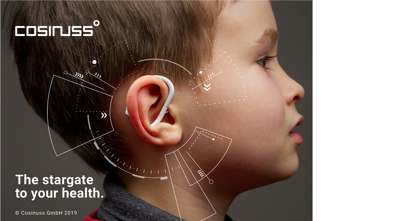 Profile of a boy with H-Ear-Signs device in his ear