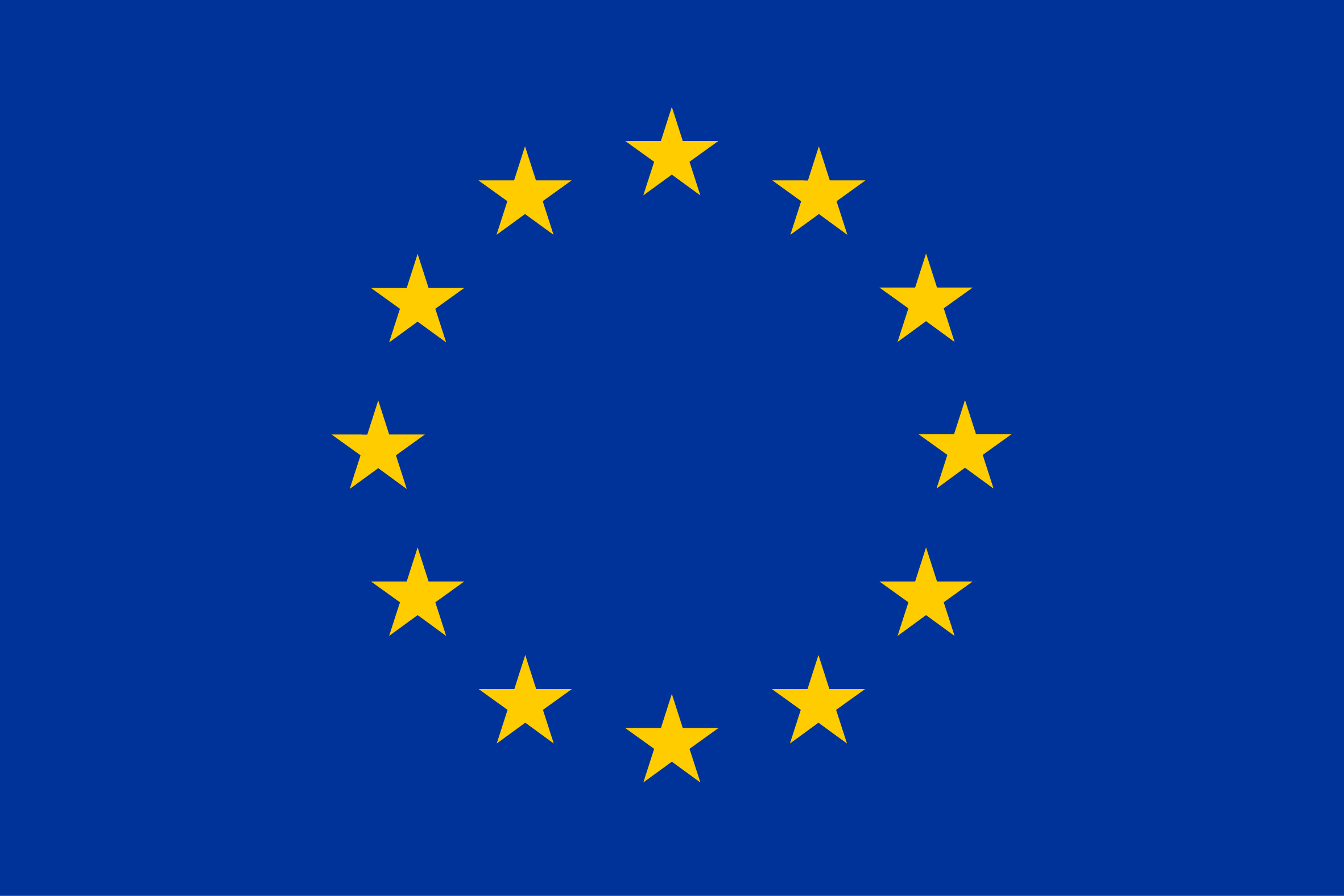 The flag of the European Union. It consists of twelve yellow stars on blue background.