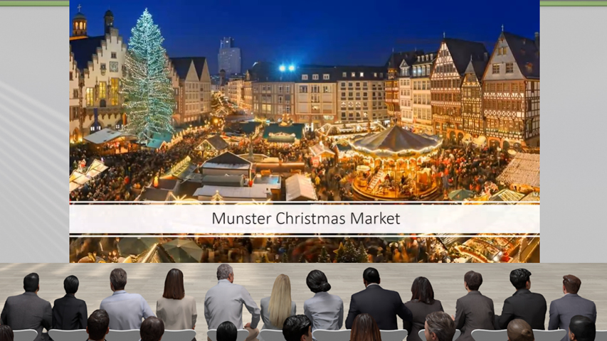The Munster Christ Market at night on the screen.