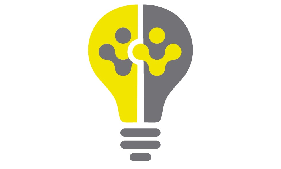 Pictograph for the "Call for Innovators" as part of "EnergInno Brazil 2022". Showing a light bulb in gray and yellow.